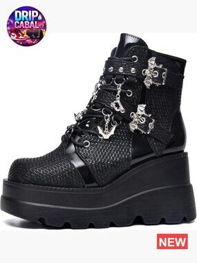 Platform Goth Chunky Combat Ankle Boots Lace Up Side Zip